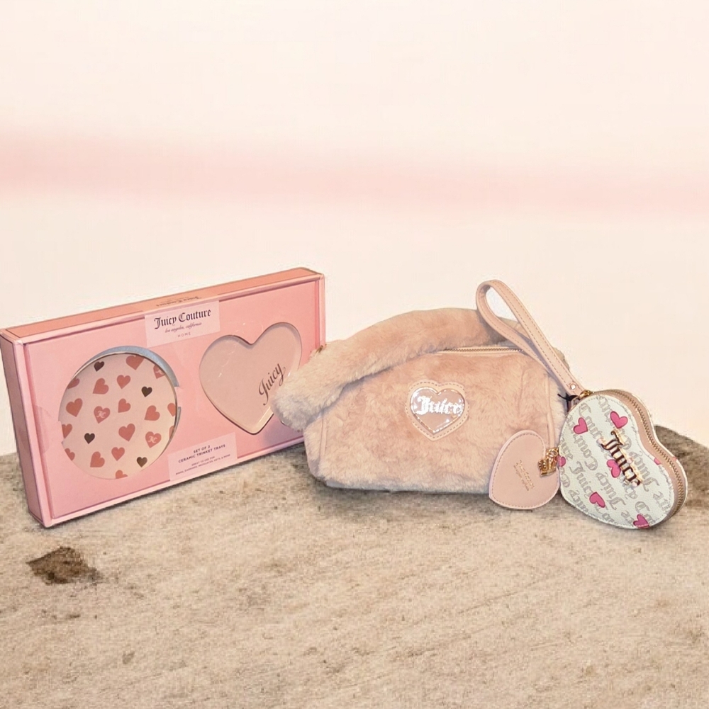 Juicy Couture 3 PC Bundle Barrel Shoulder Bag, Wristlet And Trinket Dishes, NWT